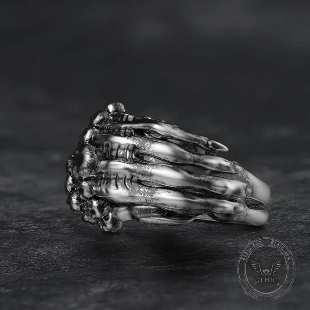 Double Row Skull Claw Sterling Silver Brass Ring sold by GTHIC product image thumbnail 5