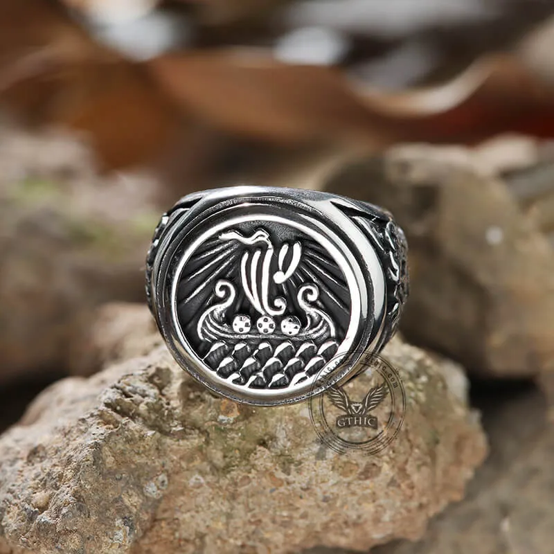 Dragon Ship Stainless Steel Viking Ring sold by GTHIC product image thumbnail 4