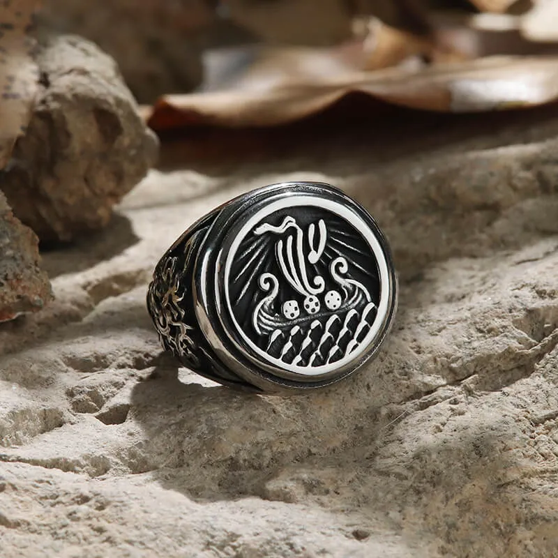 Dragon Ship Stainless Steel Viking Ring sold by GTHIC