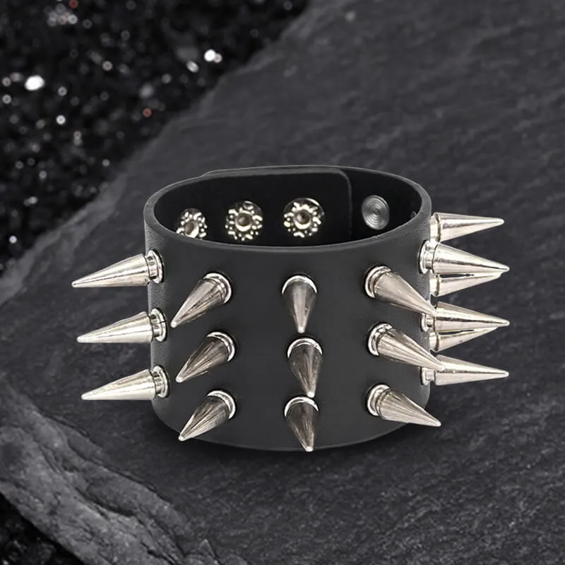 Punk Spike Studded Leather Wide Wristband sold by GTHIC product image thumbnail 3
