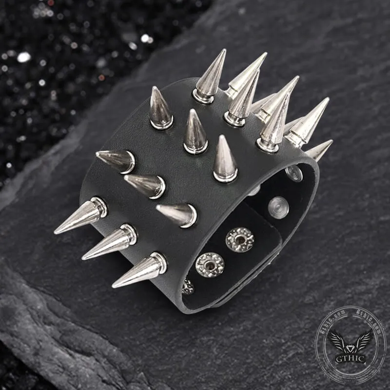 Punk Spike Studded Leather Wide Wristband sold by GTHIC product image thumbnail 4