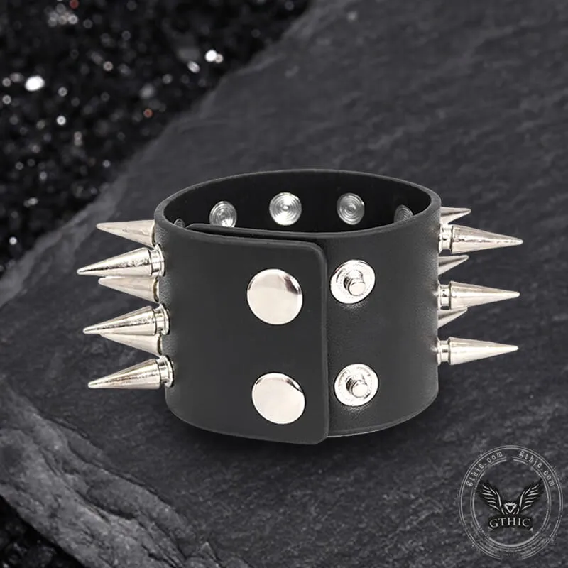 Punk Spike Studded Leather Wide Wristband sold by GTHIC product image thumbnail 5