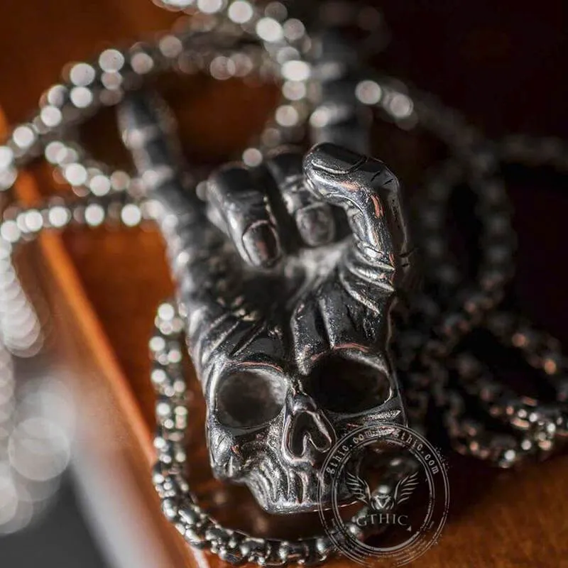 Gothic Dark Rock Sterling Silver Skull Necklace sold by GTHIC product image thumbnail 4