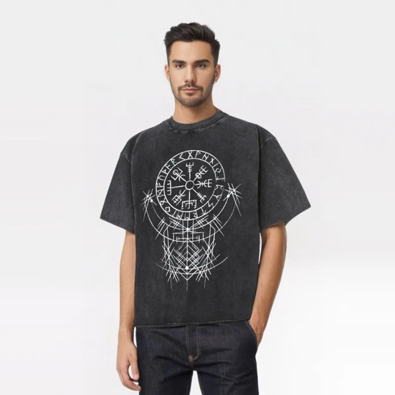 Vegvísir Viking Compass Totem Washed T-shirt sold by GTHIC product image thumbnail 2
