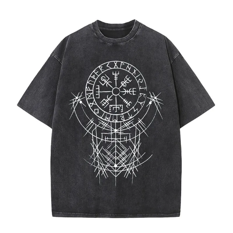 Vegvísir Viking Compass Totem Washed T-shirt sold by GTHIC