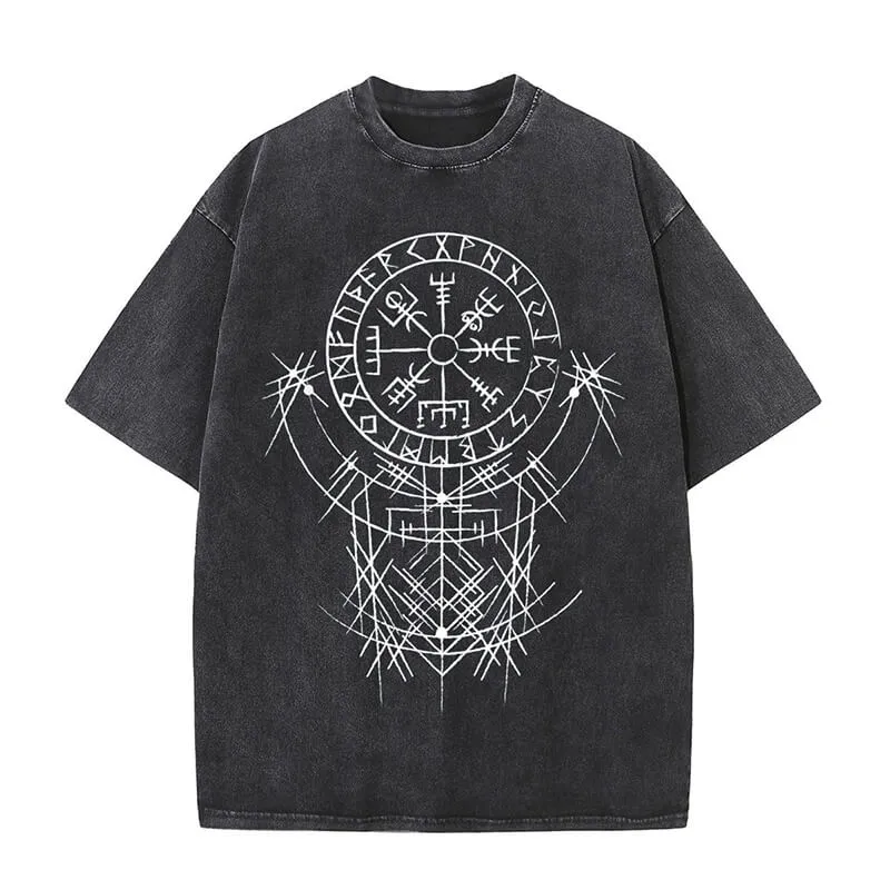 Vegvísir Viking Compass Totem Washed T-shirt sold by GTHIC