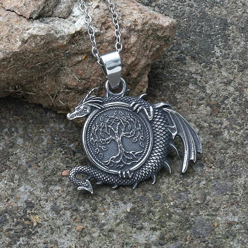 Celtic Dragon Yggdrasil Stainless Steel Viking Pendant sold by GTHIC