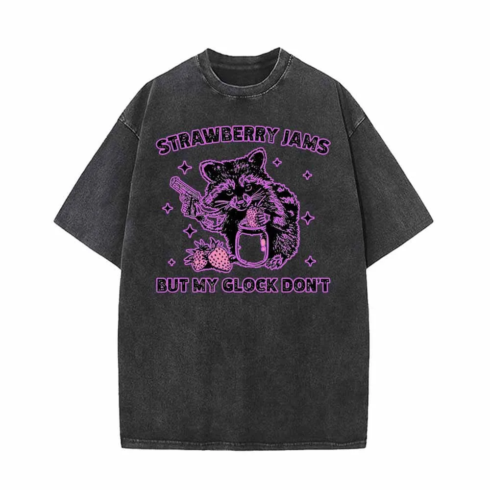Strawberry Jams Funny Gunner Raccoon Print T-shirt sold by GTHIC