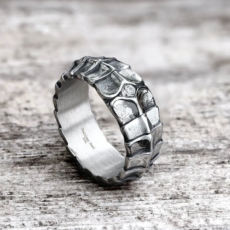 Dragon Spine CZ Stone Stainless Steel Punk Vertebrae Ring sold by GTHIC