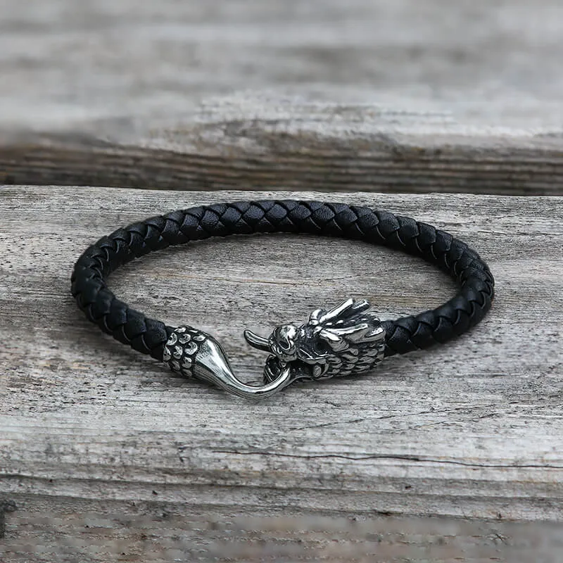 Dragon Clasp Stainless Steel Leather Bracelet sold by GTHIC