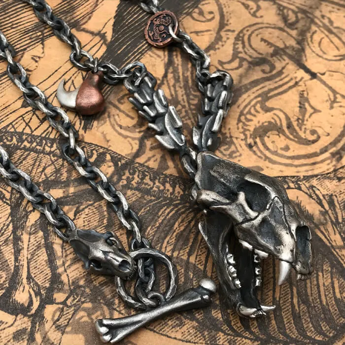 Ferocious Tiger Head Skull Sterling Silver Pendant sold by GTHIC