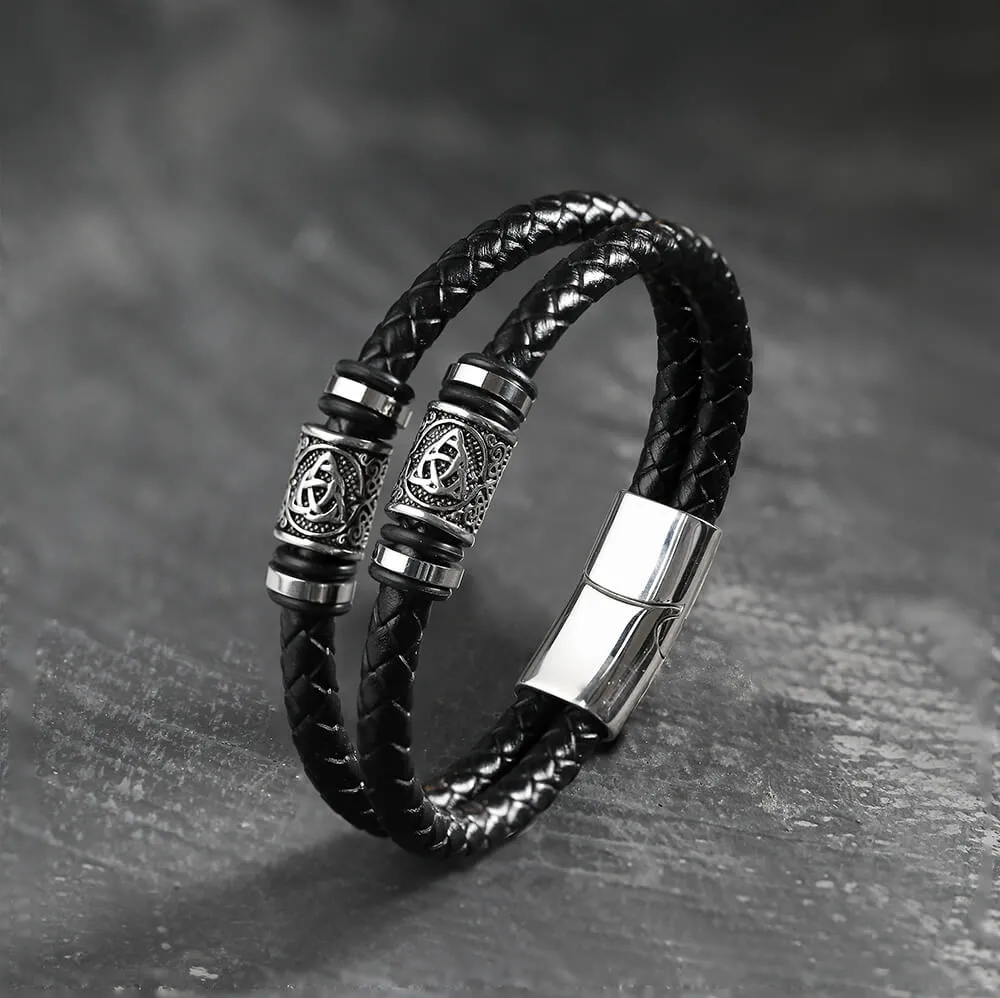 Classic Braided Stainless Steel Leather Bracelet sold by GTHIC