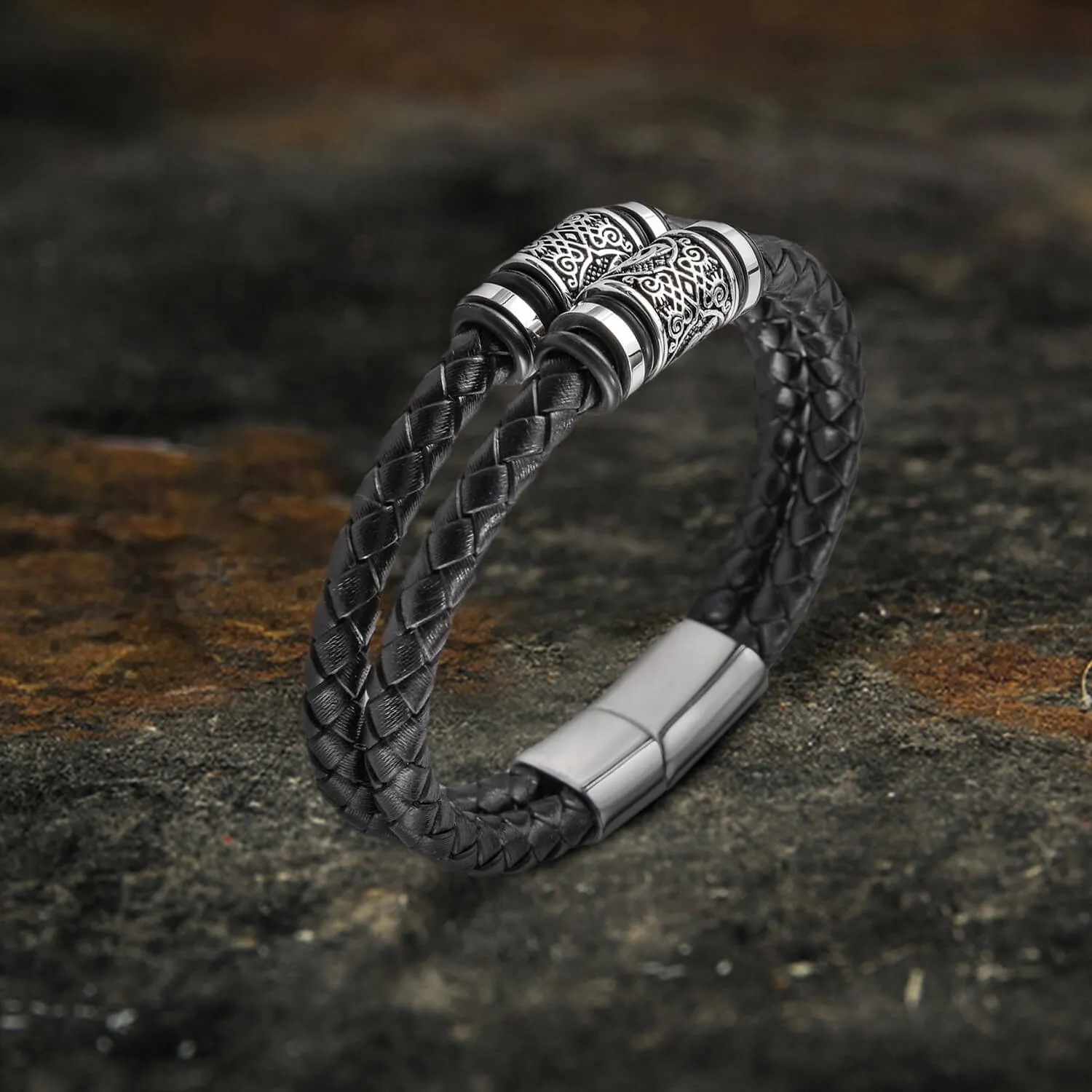 Classic Braided Stainless Steel Leather Bracelet sold by GTHIC product image thumbnail 5