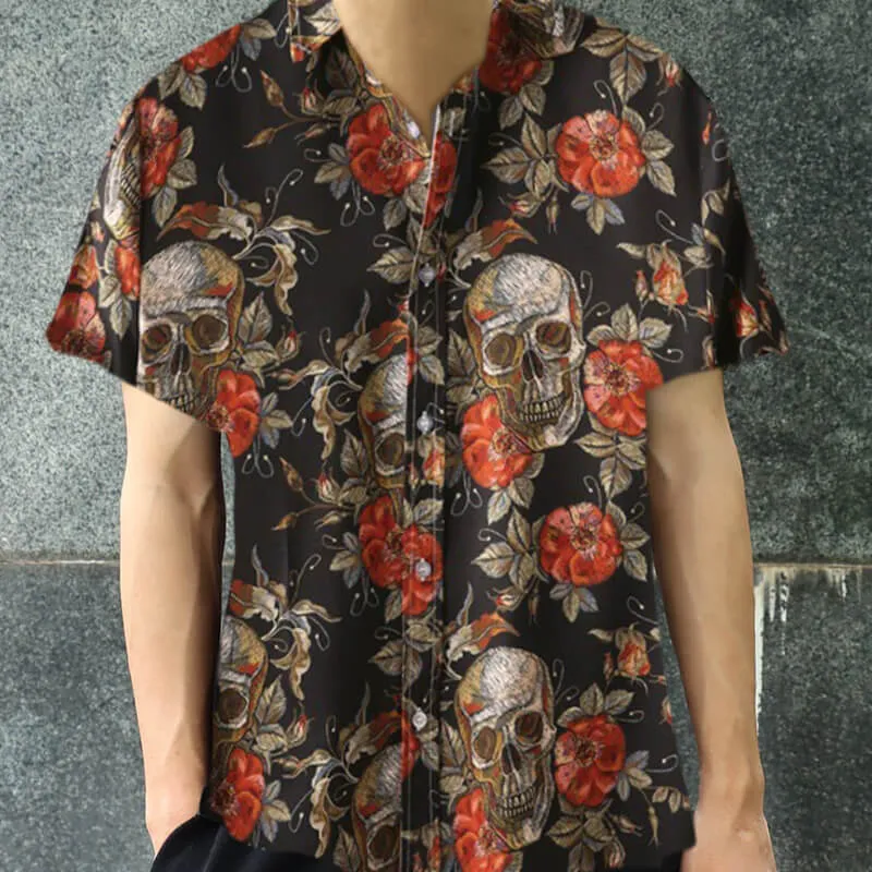 Floral Skull Print Polyester Hawaiian Shirt sold by GTHIC product image thumbnail 2