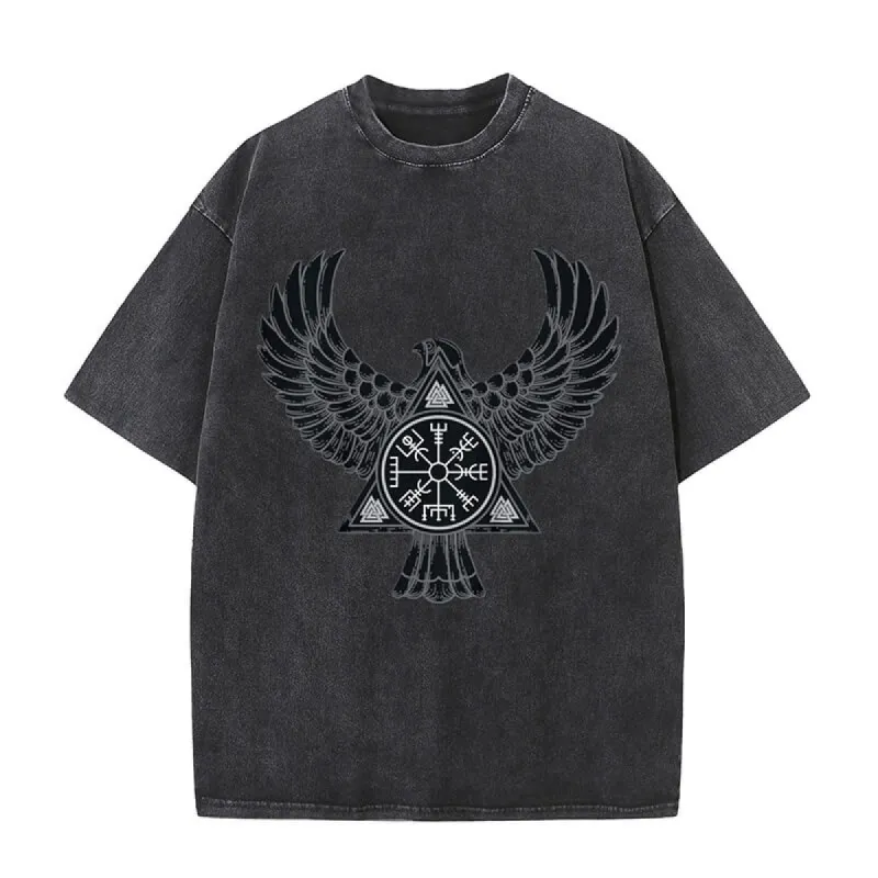 Flying Raven Viking Symbols Washed T-shirt sold by GTHIC