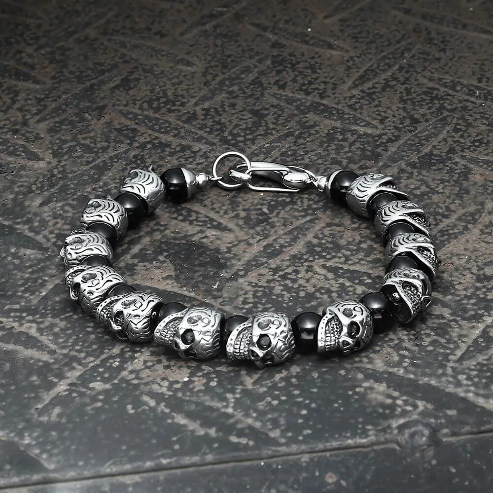 Skull Stainless Steel Natural Stone Beads Bracelet sold by GTHIC