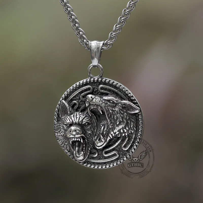 Vintage Nordic Wolf Valknut Stainless Steel Viking Pendant sold by GTHIC