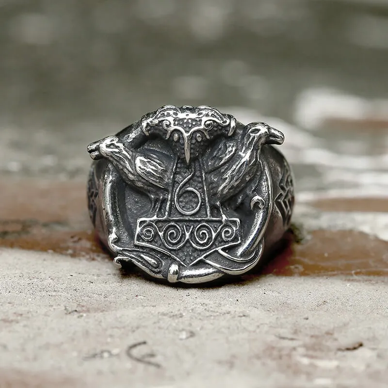 Thor's Hammer Valknut Ravens Stainless Steel Ring sold by GTHIC product image thumbnail 3