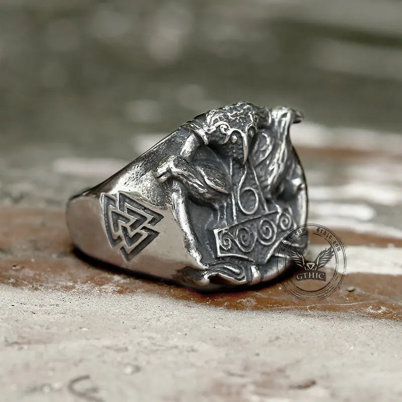 Thor's Hammer Valknut Ravens Stainless Steel Ring sold by GTHIC product image thumbnail 5