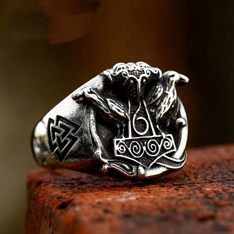Thor's Hammer Valknut Ravens Stainless Steel Ring sold by GTHIC