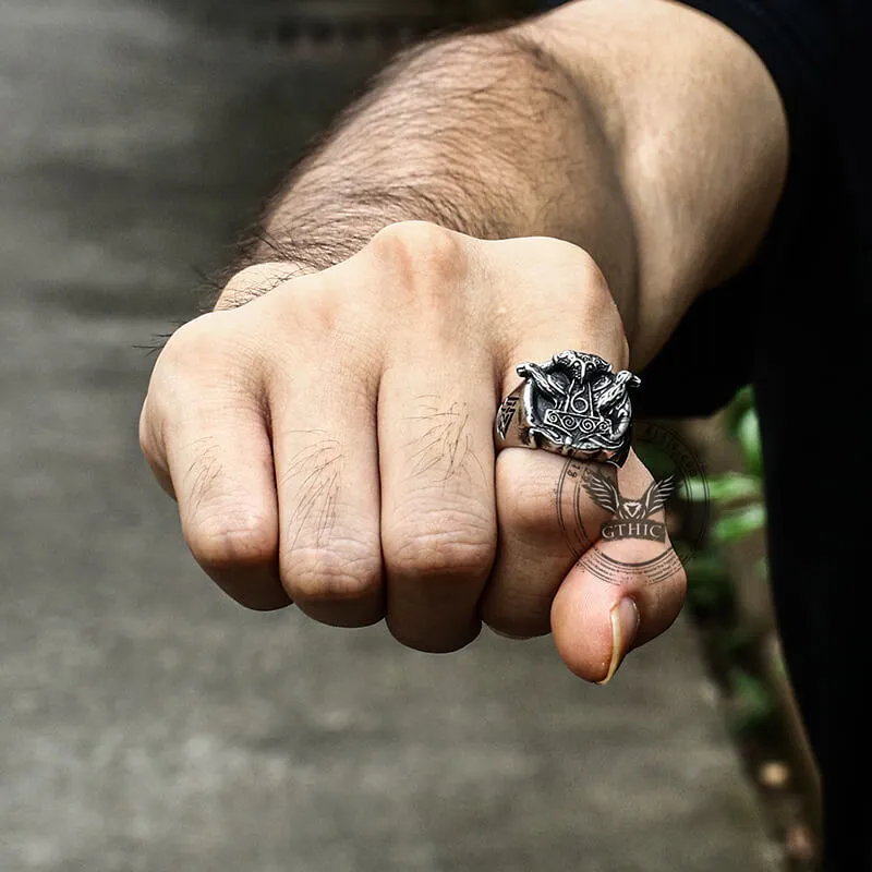 Thor's Hammer Valknut Ravens Stainless Steel Ring sold by GTHIC product image thumbnail 2