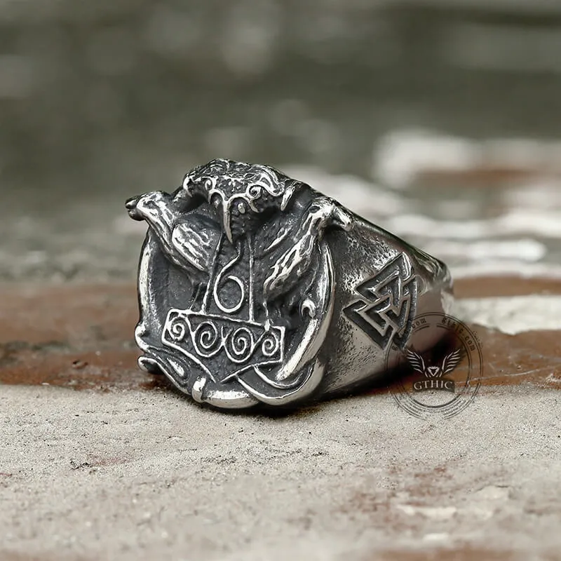 Thor's Hammer Valknut Ravens Stainless Steel Ring sold by GTHIC product image thumbnail 4