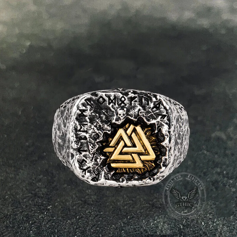 Valknut Runes Sterling Silver Inlaid Brass Viking Ring sold by GTHIC product image thumbnail 3