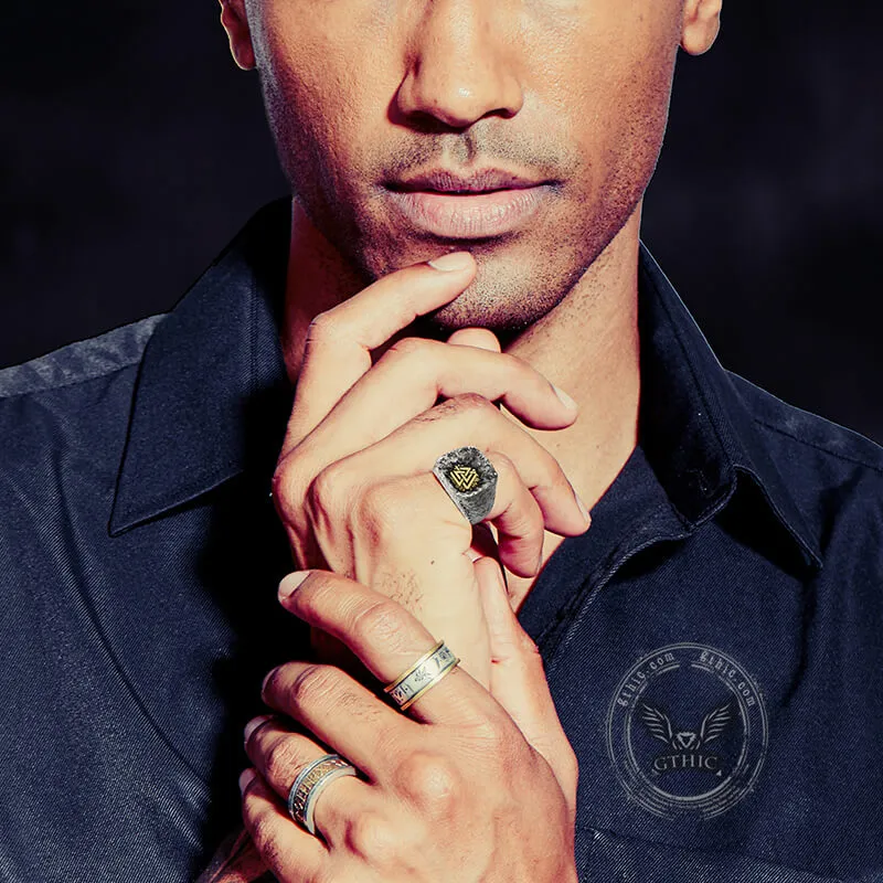 Valknut Runes Sterling Silver Inlaid Brass Viking Ring sold by GTHIC product image thumbnail 2