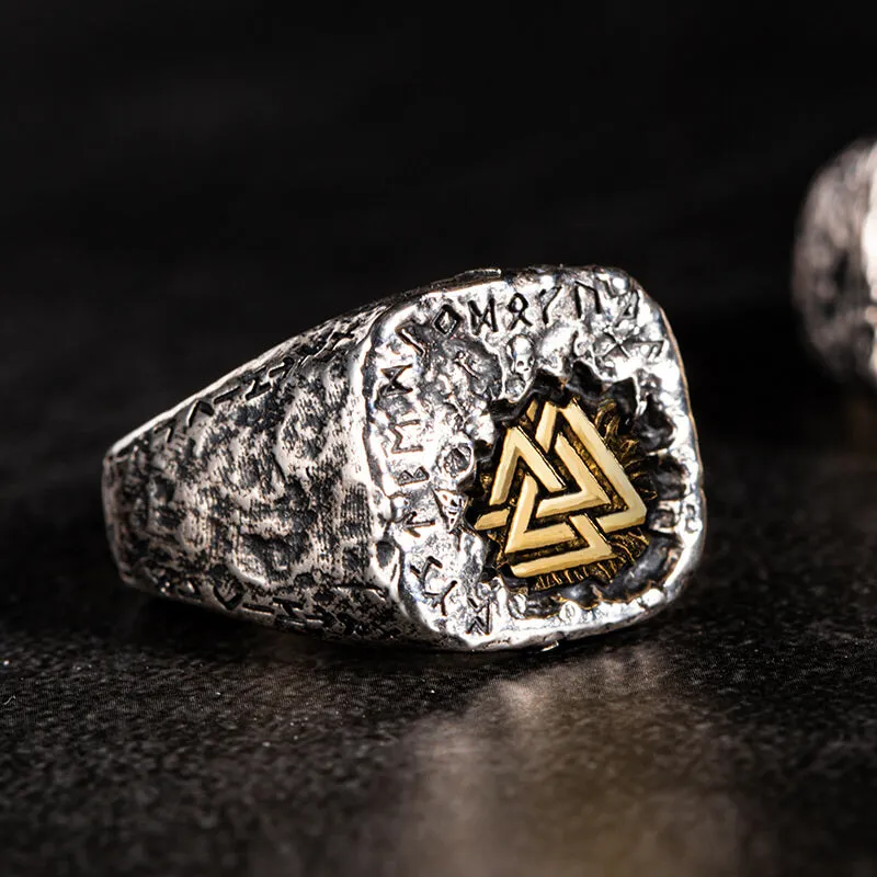 Valknut Runes Sterling Silver Inlaid Brass Viking Ring sold by GTHIC