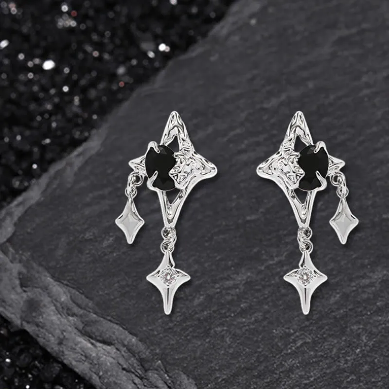 Silver 4 Pointed Star Alloy Drop Earrings sold by GTHIC