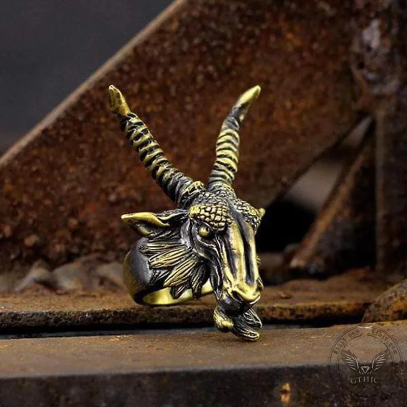 Evil Satan Ram Head Brass Animal Ring sold by GTHIC