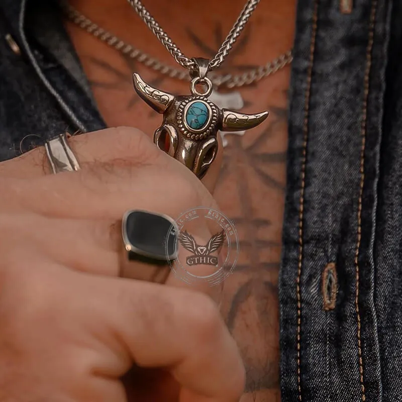 Bull Head Skull Stainless Steel Turquoise Pendant sold by GTHIC product image thumbnail 2
