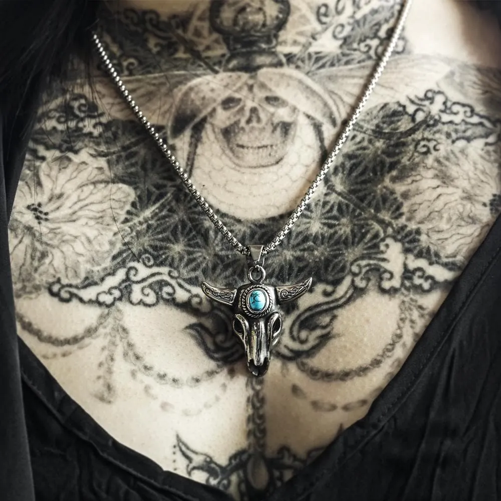 Bull Head Skull Stainless Steel Turquoise Pendant sold by GTHIC product image thumbnail 3