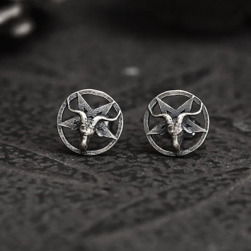 Baphomet Sterling Silver Satan Stud Earrings sold by GTHIC