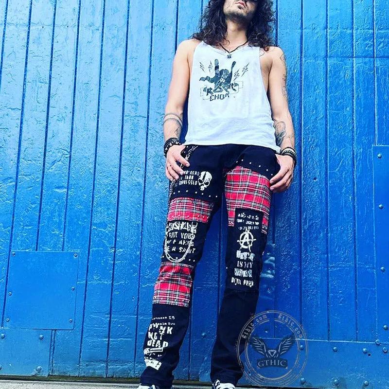 Patch Skull Print Cotton Men's Punk Pants sold by GTHIC product image thumbnail 2