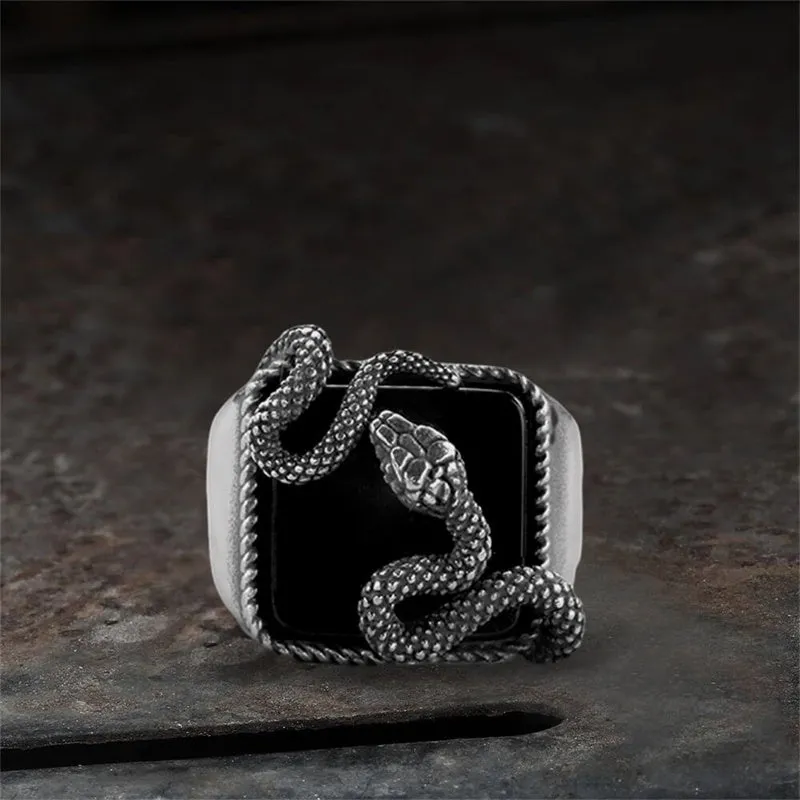 Black Gemstone Snake Stainless Steel Ring sold by GTHIC