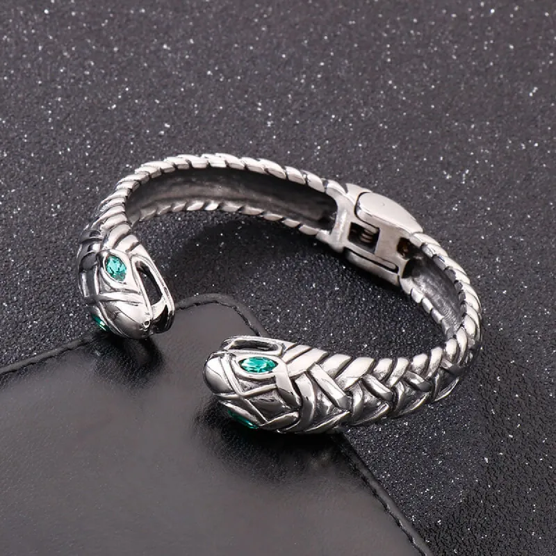 Double Headed Snake Stainless Steel Men's Open Bracelet sold by GTHIC