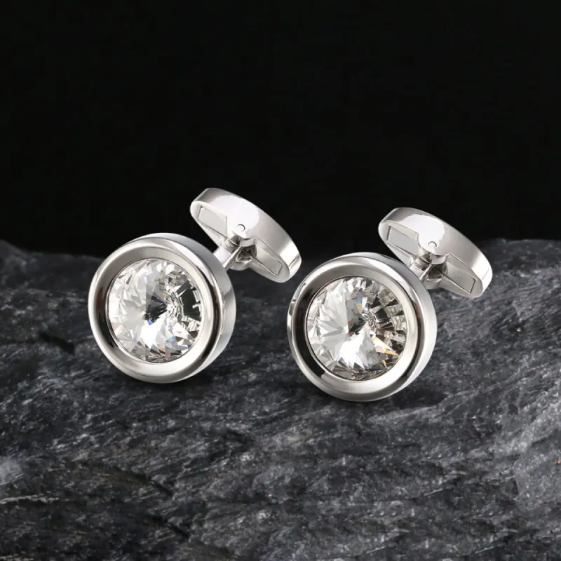 Round Crystal Brass Whale Back Cufflinks sold by GTHIC