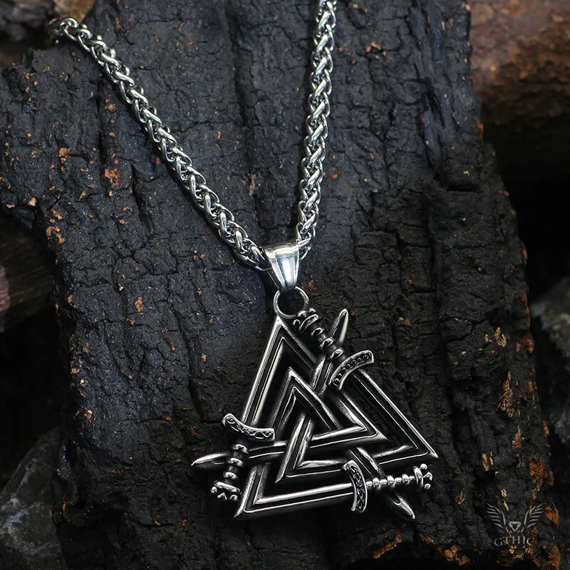 Valknut Curved Sword Stainless Steel Viking Pendant sold by GTHIC product image thumbnail 2