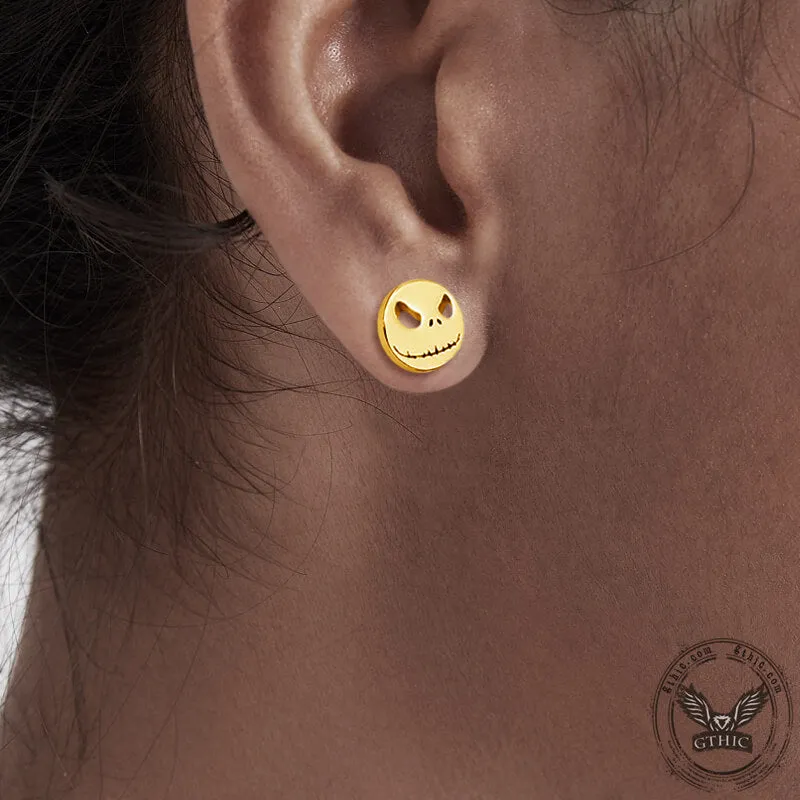 Stitched Smile Skull Stainless Steel Stud Earrings sold by GTHIC product image thumbnail 2