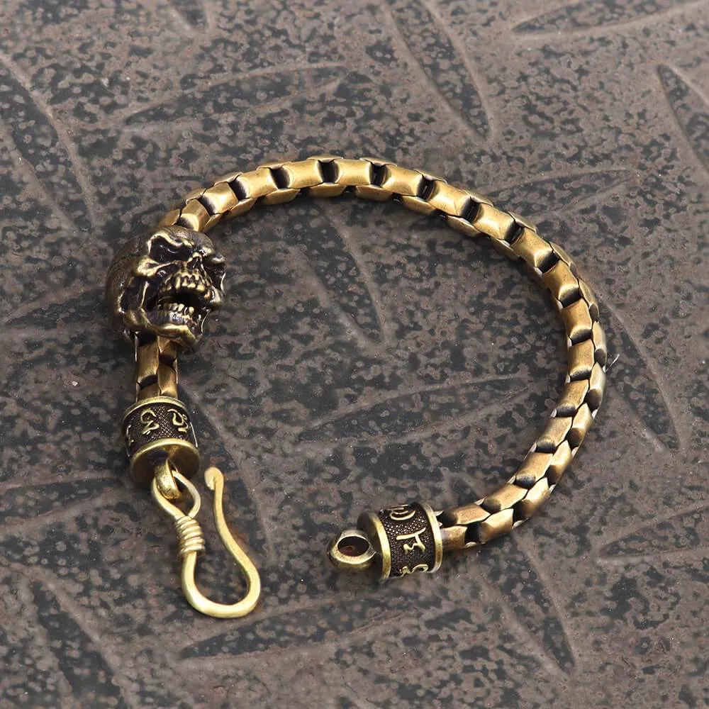 Vintage Skull Brass Box Chain Bracelet sold by GTHIC