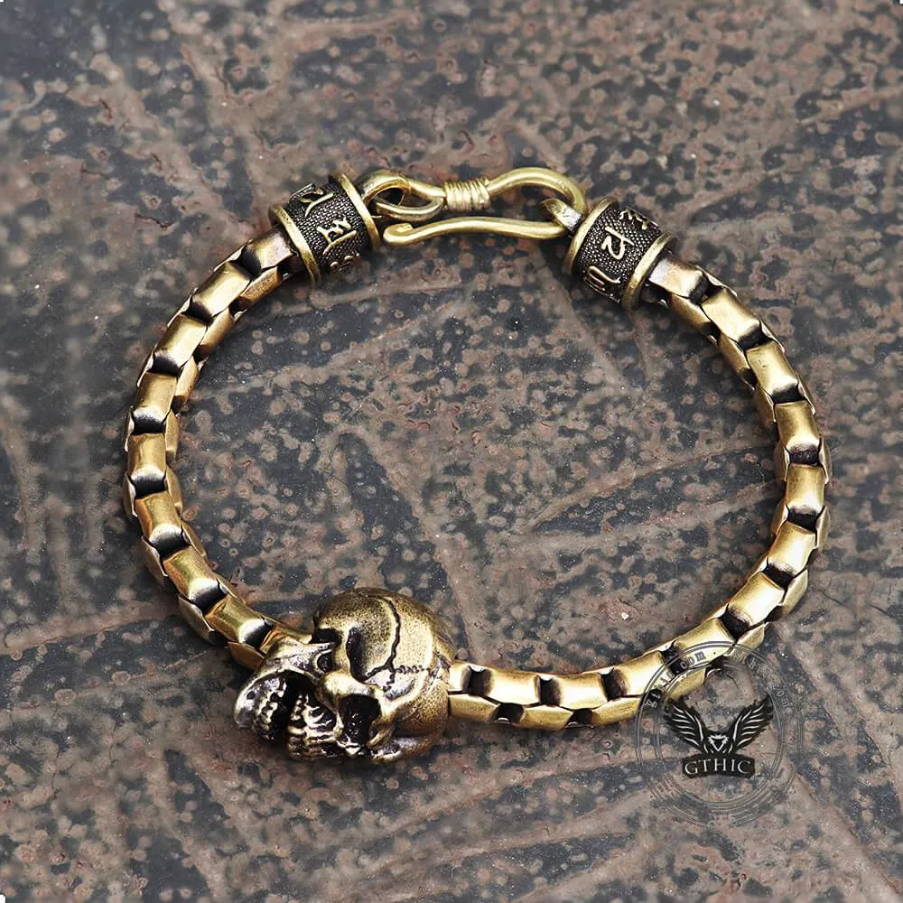 Vintage Skull Brass Box Chain Bracelet sold by GTHIC product image thumbnail 2