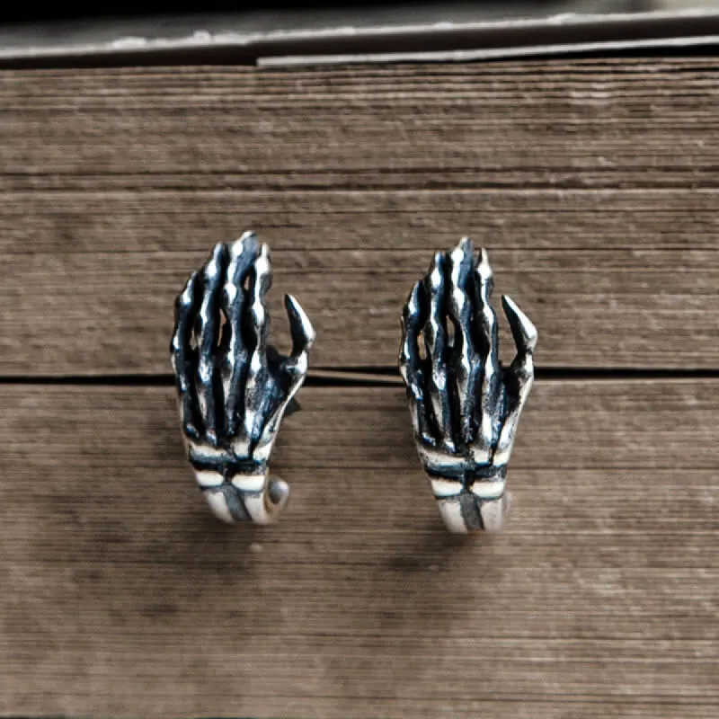 Gothic Skull Hand Bone Sterling Silver Stud Earrings sold by GTHIC