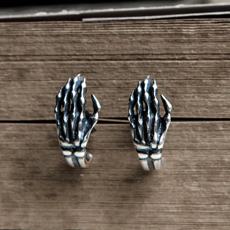 Gothic Skull Hand Bone Sterling Silver Stud Earrings sold by GTHIC