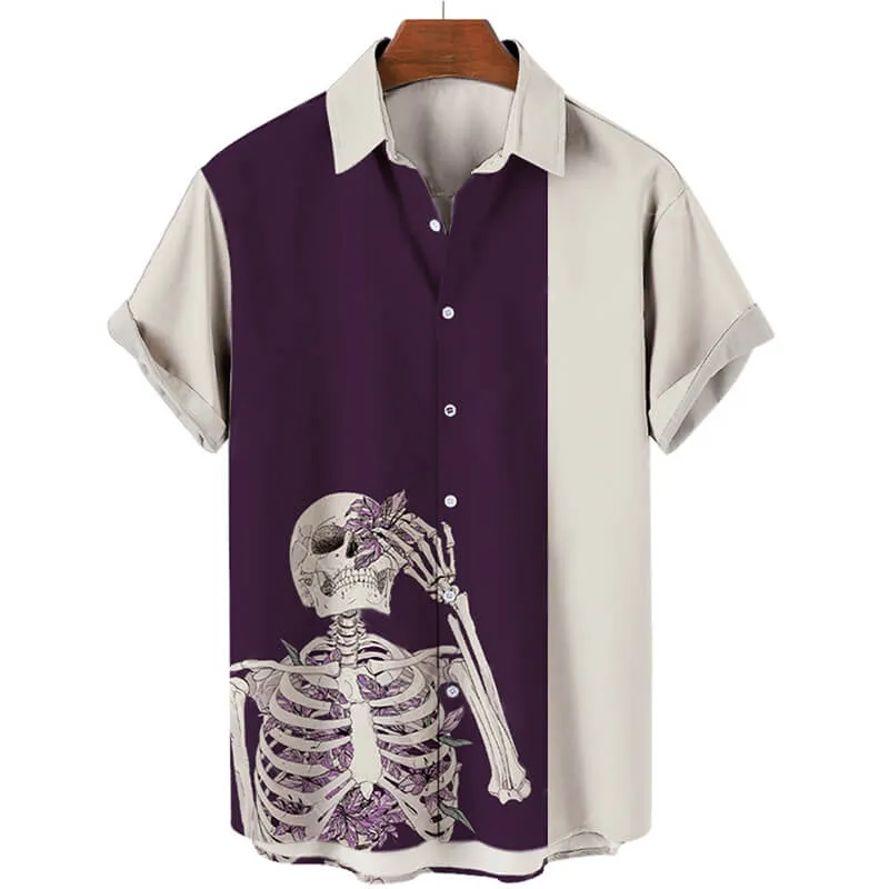 Men's Skull Print Short Sleeve Hawaiian Shirt sold by GTHIC