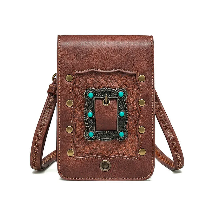 Vintage Brown Turquoise Inlaid Leather Bag sold by GTHIC