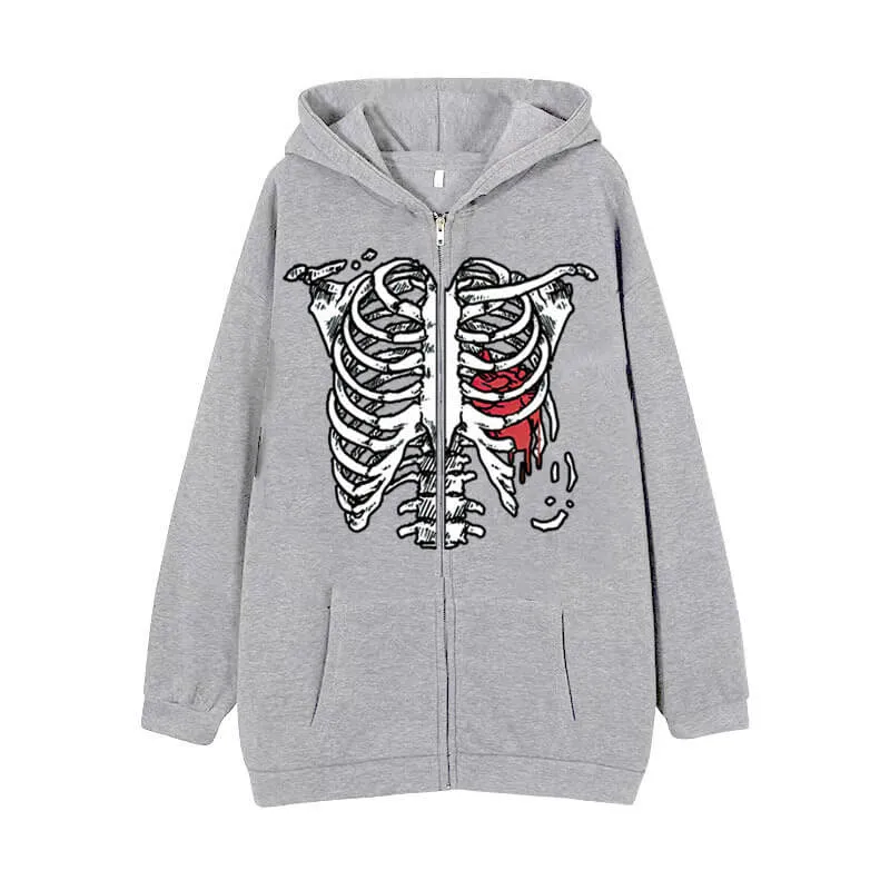 Skeleton Pattern Polyester Drop Shoulder Hoodie sold by GTHIC product image thumbnail 4