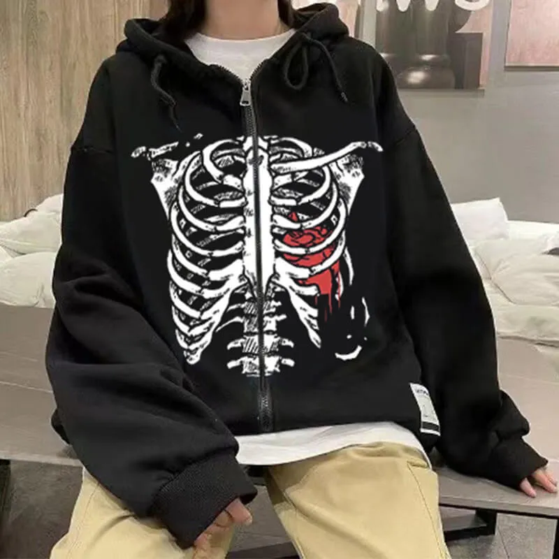 Skeleton Pattern Polyester Drop Shoulder Hoodie sold by GTHIC product image thumbnail 2