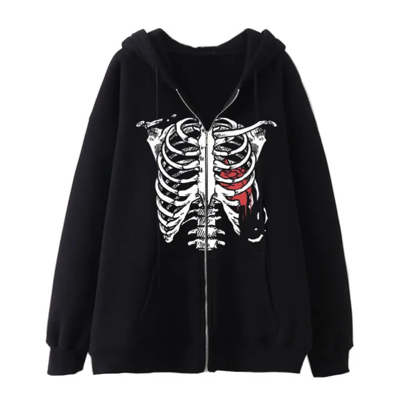 Skeleton Pattern Polyester Drop Shoulder Hoodie sold by GTHIC