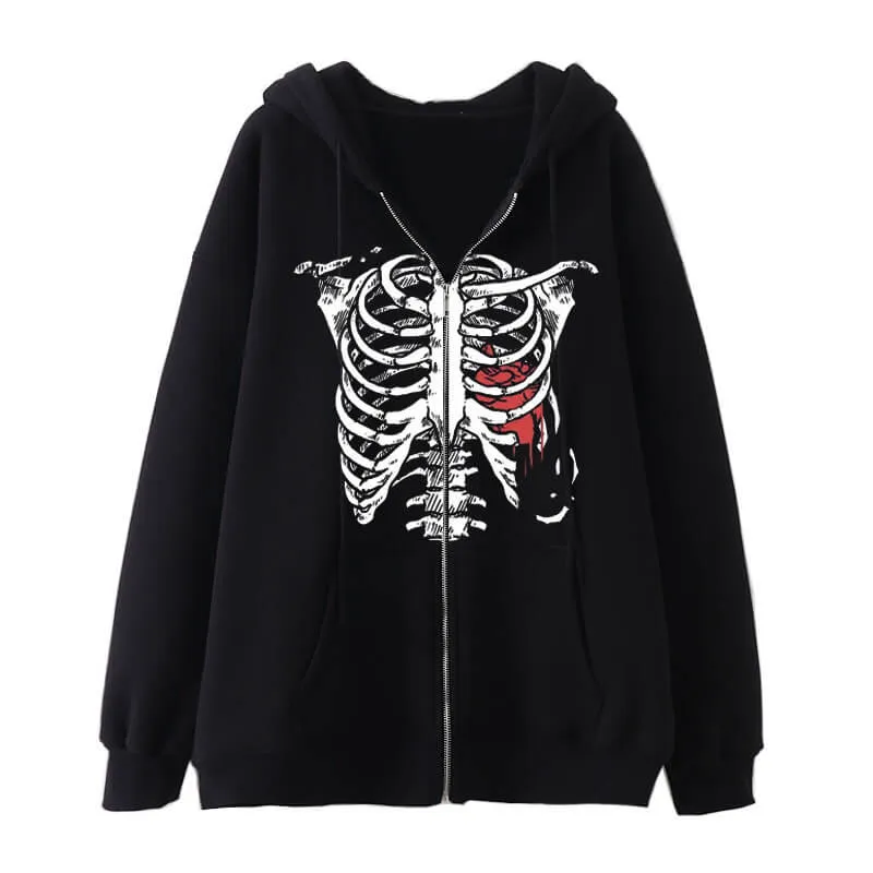 Skeleton Pattern Polyester Drop Shoulder Hoodie sold by GTHIC